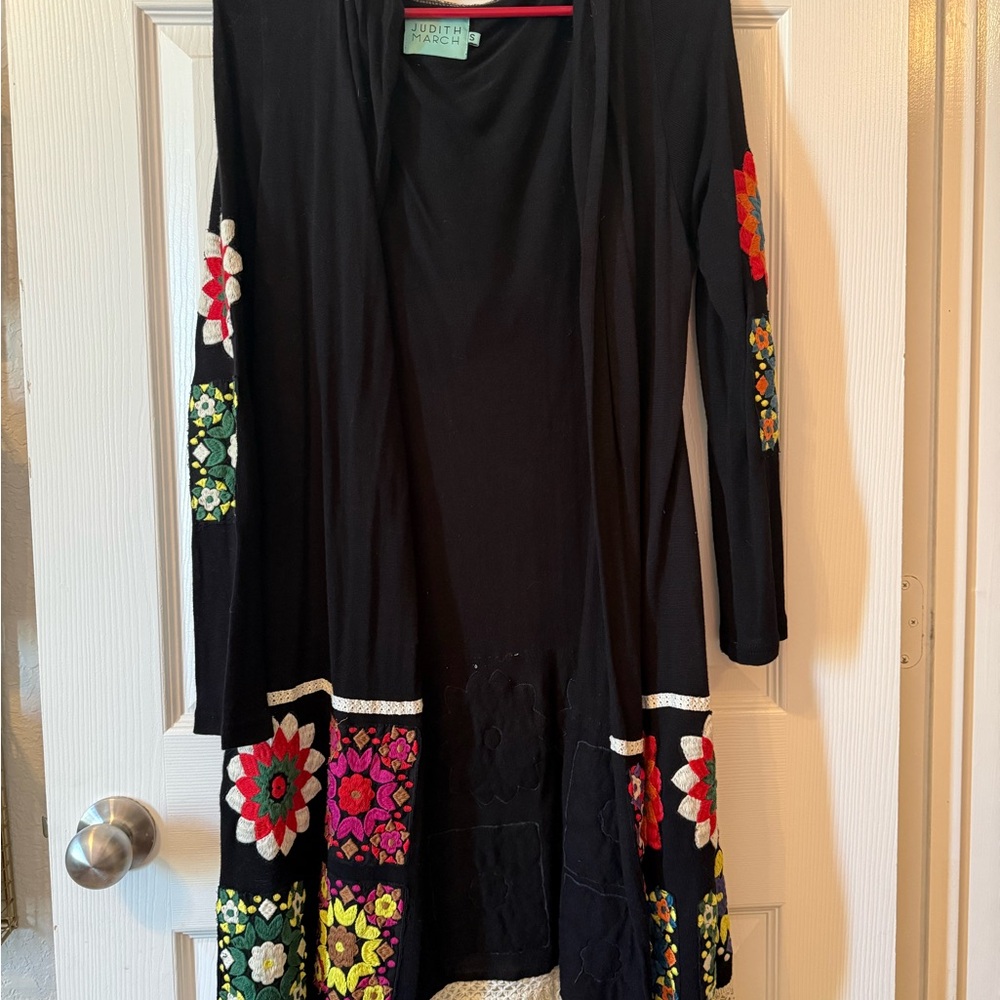 Judith March Black Dress with Colorful Floral Accents